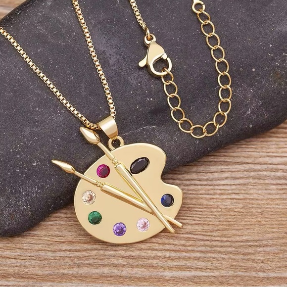 Painting Plate Pendant Art Necklace Gift For Artist 17”+1” - Picture 4 of 6